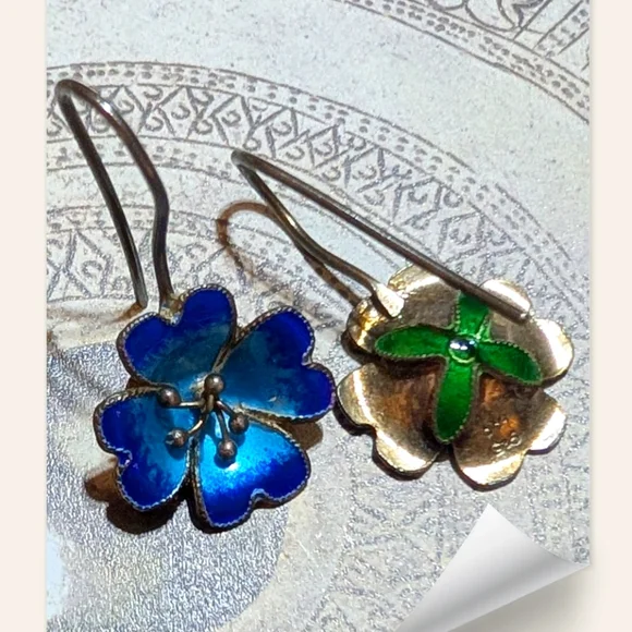 RARE Vintage Mint Sterling Guilloche Enamel Designer Signed Earrings - Picture 3 of 8